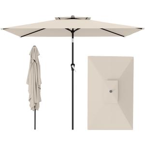 AreShark 6.5'x10' 2 Tiers Rectangular Patio Umbrella - Outdoor Umbrella Waterproof UV Protection, Market Table Umbrella w/Push Button Tilt for Pool, Lawn, Balcony(Ivory)
