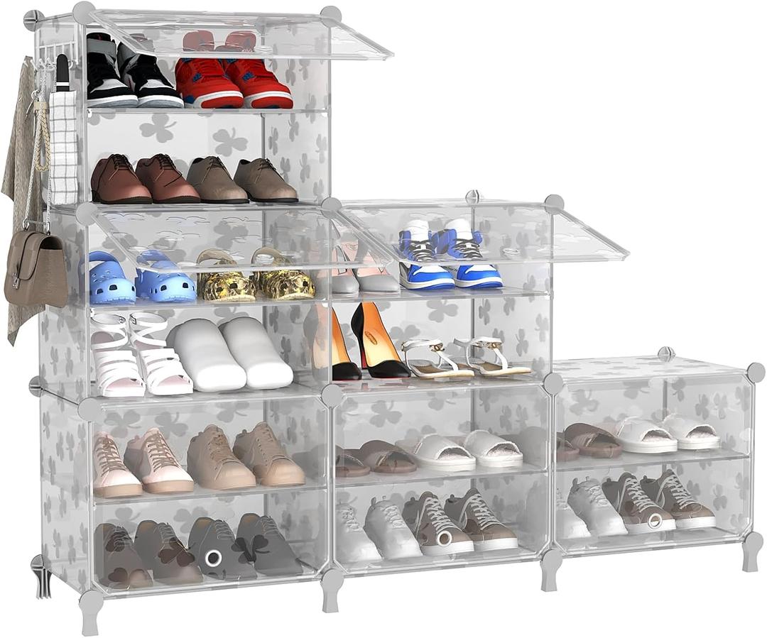 UNKU Shoe Rack, 6 Tier Shoe Storage Cabinet 24 Pair Plastic Shoe Shelves Organizer for Closet Bedroom Entryway Translucent, 6x2