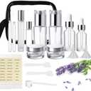 18Pack Glass Travel Bottles for Toiletries, TSA Approved Glass Travel Containers 1.35/0.7/1 oz Silver Small Travel Bottles with Label, BPA Free Leak Proof with Pump Spray Bottles for Makeup, Skincare