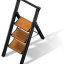 3 Step Ladder,Folding Step Stool with Aluminum Wide Pedal& Convenient Handgrip,330lbs Capacity Steel Ladder for Household and Office(Black &Woodgrain)