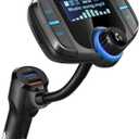 Sumind 2026 Upgraded Wireless Bluetooth Car Adapter FM Transmitter, 1.7'' LCD Display, Flexible Gooseneck, 20W QC3.0&Dual USB Ports, AUX Input/Output for Hands-Free Call, Micro /TF Card(Black,Normal)
