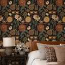 Simon&Siff Boho Floral Wallpaper Peel and Stick 17.3" x 80" | Sun Floral Retro Contact Paper Removable Self Adhesive Contact Paper, Renter Friendly for Cabinets, Furniture, DIY Decor