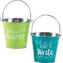 Fun Express 4 1/2" x 5" Sharp & Dull Pencil Metal Pail Set - 2 Buckets - Great for Classroom, School and After School Programs - Teaching Accessories
