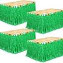 Fovths 4 Pack Luau Grass Table Skirt Natural 9 Feet x 29.5 Inch Hawaiian Table Skirt for Tropical Hawaiian Party Decorations Luau Party Costume Party, Green