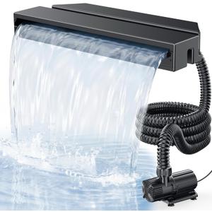 POPOSOAP Pond Waterfall Spillway Kit, 23" Waterfall Spillway with 63W 1600 GPH Pump, 10ft Corrugated Tubing & Filter Box for Pondless Waterfall, Outdoor Pond and Stream Features P458Y