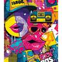 Back to 00s Happy Birthday Door Banner 35x71 Inch Y2K Graffiti Style Party Backdrop with Sneakers Lips and Neon Colors for Indoor Wall Birthday Celebration Decor