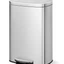GarveeHome Stainless Steel Kitchen Trash Can, 13 Gal / 50 L Step-On Garbage Bin with Soft Close Lid, Large Rustproof Metal Trash Can for Kitchen, Silver