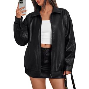Trendy Queen Womens Leather Jacket, Oversized Going Out & Everyday Statement Piece, Bomber Jacktes Moto Coat (Black, S)