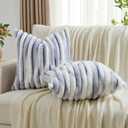 FUTEI Light Purple White Decorative Throw Pillow Covers 20x20 Inch Set of 2,Soft Tie Dye Faux Rabbit Fur Striped Texture Cushion Covers,Modern Home Decor for Couch Bed Living Room