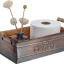 MyGift Copper Bathroom Accessories with Wooden Handles, Vintage Oil Rubbed Bronze Bathroom Toiletries Holder, Organizer Bin with Embossed BATH Label - Handcrafted in India
