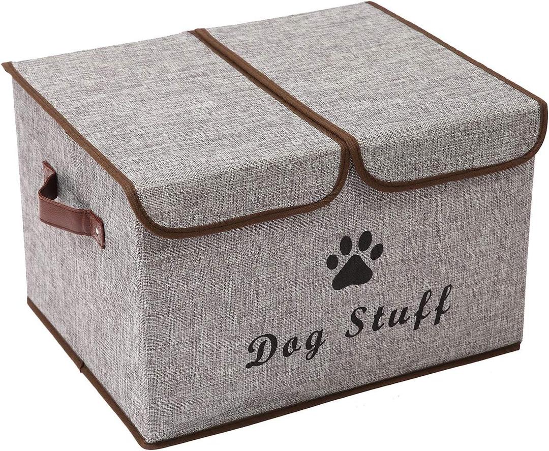 Dog toy box with lid dog storage organizer perfect basket for dog toys living room, playroom, closet, home organization and storage - LightGray