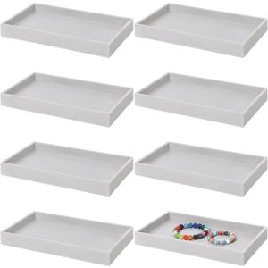 Inbagi 8 Pcs Small Velvet Jewelry StorageTray Stackable Drawers Organizer 8.3 x 4.7 x 1 Inches (Gray)