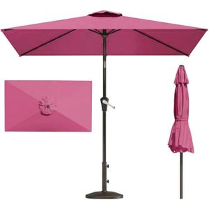 6.5' x 10' Rectangular Patio Umbrella Large Outdoor Market Umbrella w/UV Protection, Push Button Tilt and Crank Lift, Rectangle Table Umbrella for Garden, Deck, Pool, Patio, Rose Pink, Standard