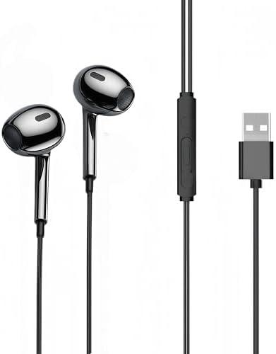 USB Headset with Microphone for PC Laptop, USB Earbuds with Mute Volume Control Stereo Bass for PC Desktop Dell HP Acer Laptop Meetings/Music,School,Black 8.2Ft(2.5M)