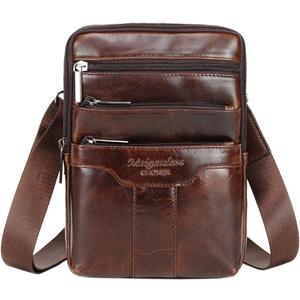 Hebetag Small Leather Sling Shoulder Bag Messenger Pack for Men Women Outdoor Travel Business (#01coffee)