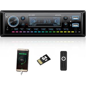 Single Din Bluetooth Multimedia Car Stereo Radio MP3 Player,USB/TF/AUX-in,FM,LCD Display,64GB SD Card,Handsfree,Quick Charge,LED Colors&Clock Display