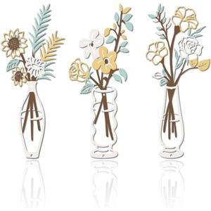 SanTiaoRen 3 Pieces Metal Flowers Wall Decor - Rustic Farmhouse Wall Arts,Boho Floral Minimalist Wall Decor for Living room Bathroom Bedroom Kitchen Office Garden Decorations