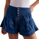 CHARTOU Women Cute Ruffle Hem Denim Short High Waist Wide Leg Jean Shorts Flare Stretchy Short with Pockets (Blue, L)