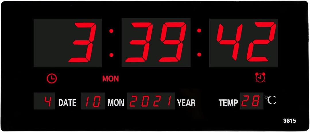14.1 Inch Red Digital Wall Clock, Date/Day/Temperature Display, Energy Saving LEDs, Foldable Stand 14.1 Inch Red Digital Wall Clock, Date/Day/Temperature Display, Energy Saving LEDs, Foldable Stand