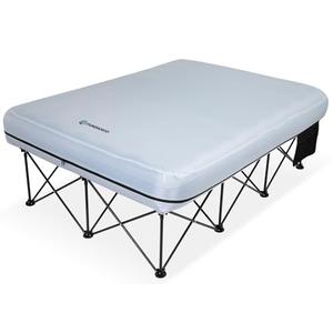 FUNDANGO Queen Camping Cot, 2 Person Folding Airbed Mattress, Double Camp Bed with 2 Cup Holders, Removeable Cover for Adults Outdoor Travel,Carry Bag Included (Grey)