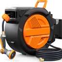 Retractable Garden Hose Reel 1/2 x 100ft, Auto Rewind Hose Reels for Outside, Heavy-Duty Wall-Mounted Outdoor Hose, 10-Mode Nozzle, Adjustable Length, 180 Rotation for Watering, Car Washing