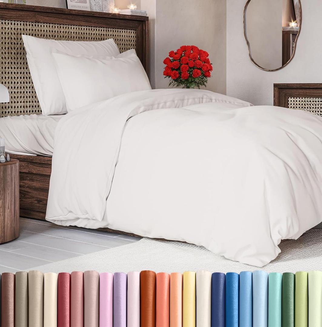 Duvet Cover Twin/Twin XL Size Set - Extra Soft Duvet Cover 68 x 90 with 1 Pillow Sham - Hotel Luxury, Easy Care and Fade Free w/ Zipper Closures & Ties - Comfy, Breathable Bedding Set (Antique White) (02 - Antique White (No Comforter)