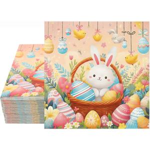 3 x ibohr 50Pcs Easter Paper Napkins, Cute Bunny & Eggs Disposable Decorative Cocktail Napkins for Elegant Easter Party Supplies, Spring Table Decorations