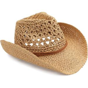 Adult Sun Straw Western Cowboy Hat (One Size, Khaki)