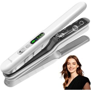 Cordless Hair Straightener, SUNMAY 2-in-1 Titanium Flat Iron Curler with Negative Ion, Dual NTC Temperature Control, 20s Fast Heat-Up, 3 Heat Settings, USB Rechargeable Portable Travel Straightener (White Plus)