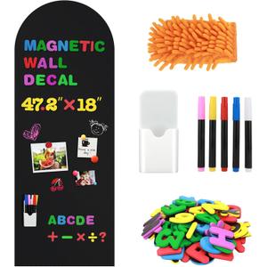 Magnetic Chalkboard for Wall, 47.2" x 18" Magnetic Arch Wall Decal Self Adhesive Blackboard Wallpaper Peel and Stick Chalk Board Wall Decal Roll for Home Playroom Classroom