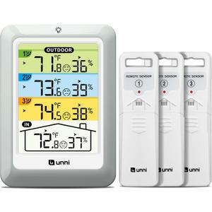 Indoor Outdoor Thermometer Wireless with 3 Sensors, 4.5 Inch Display with 330ft Range and Adjustable Backlight (Colorful)