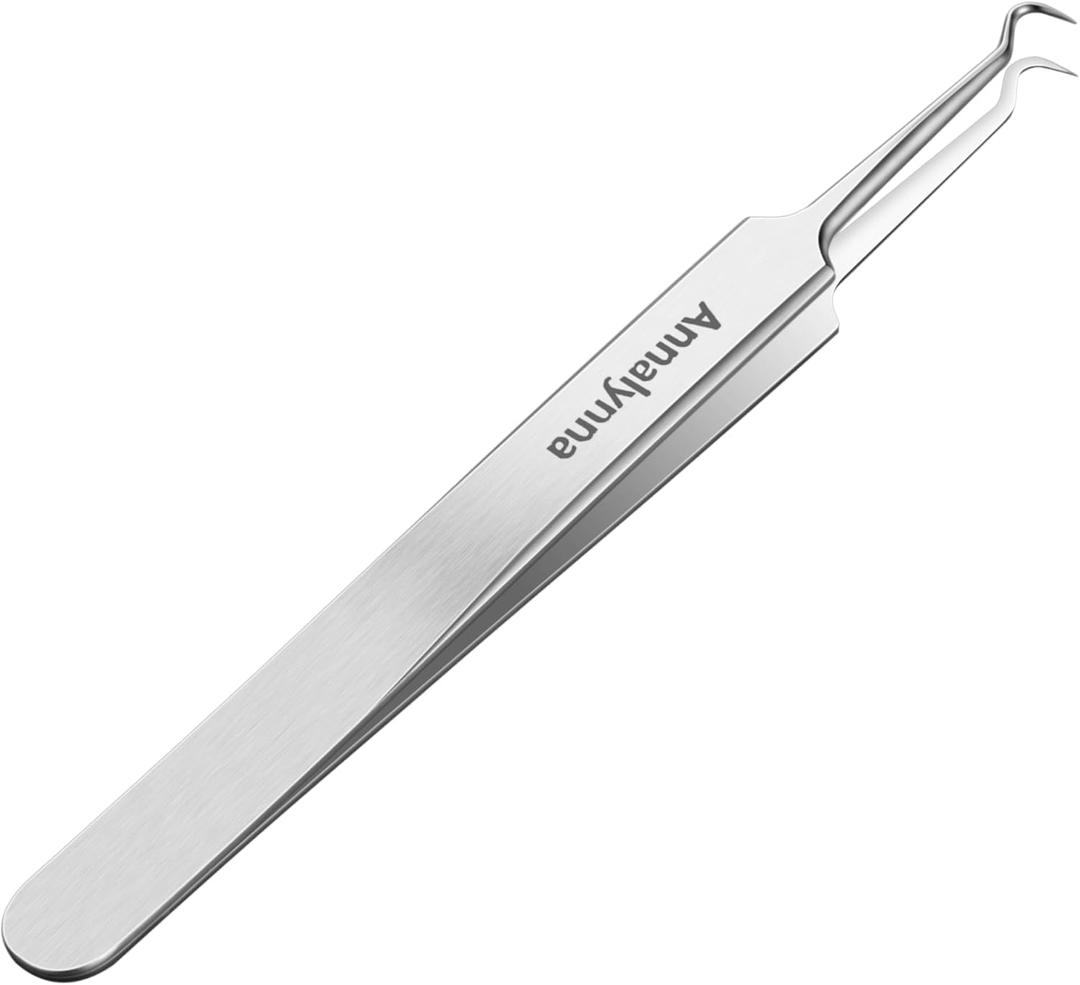 Stainless Steel Tweezers Curved Extraction Tweezers Made of Silver Stainless Steel for Removing Acne, Skin impurities, blackheads (Comedones), Whiteheads and pimples Silver(Curved Tweezers)