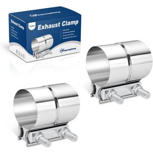 2.0 Inch Exhaust Clamp, Lap Joint Band Clamp 304 Stainless Steel for Pipes,Mufflers,Catalytic Converters - 2 Pack