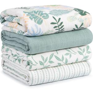 Muslin Swaddle Blankets for Newborn, 4 Pack Cotton Baby Blankets Neutral, Large 31.5 x 43.3 Breathable Soft Receiving Blanket, Essentials Swaddle Wrap Burping Clothes, Sage Green