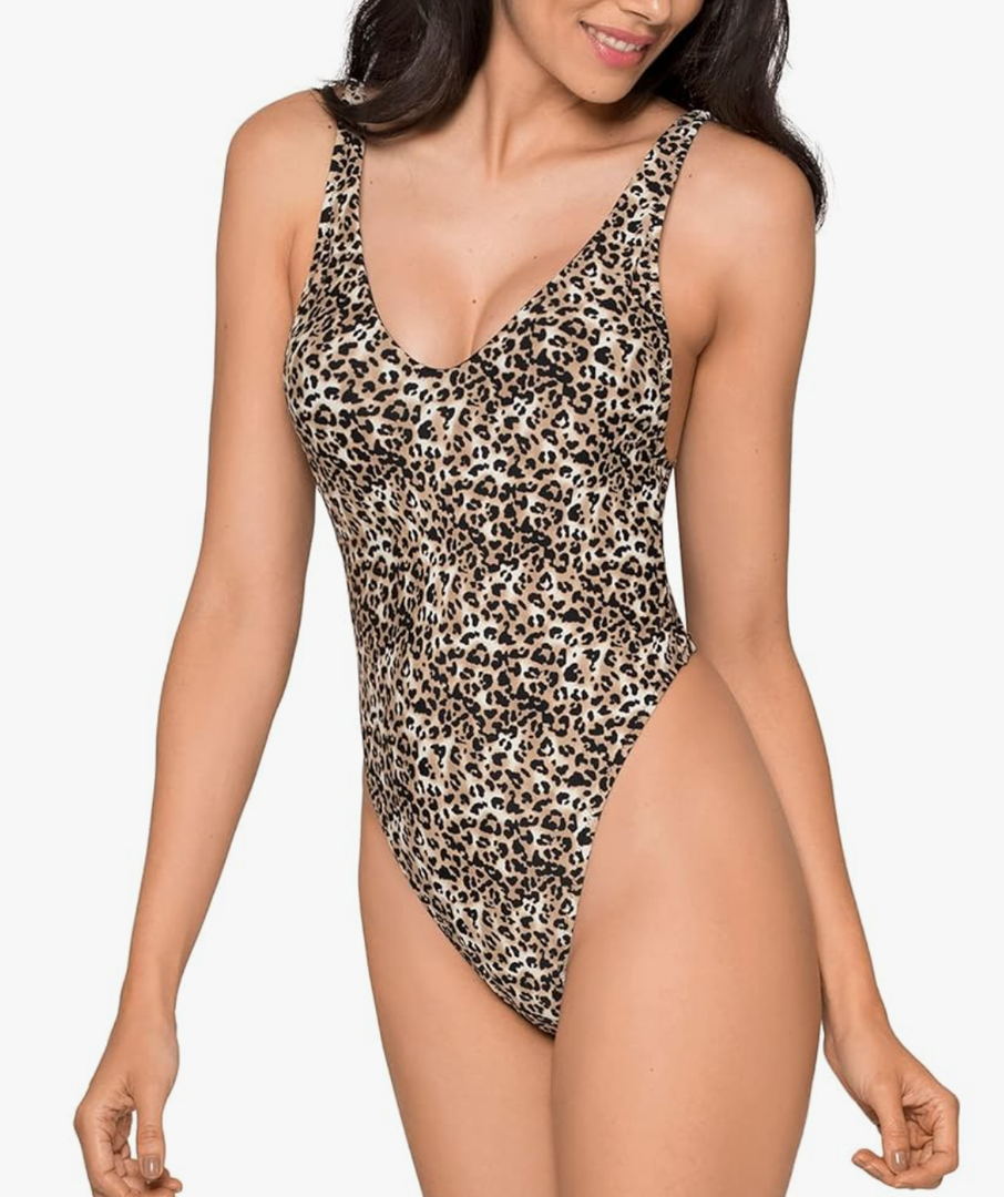 Women's Thong One Piece Swimsuit Sexy High Cut Bathing Suits, M