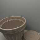 FGstyle 4 Pack 16 inch Plant Pots, Retro Vertical Stripe Planters with Drainage Holes and Saucer, Sturdy Plastic Garden Flower Pots for Indoor & Outdoor Plants(Beige)