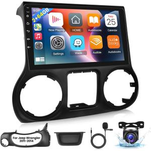 [2+64G] Android Car Radio for Jeep Wrangler 2011-2014 with Apple Carplay and Android Auto - 10.1 Inch Touchscreen Car Stereo Support GPS WiFi Bluetooth FM RDS + AHD Backup Camera + Mic