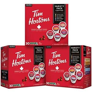 Tim Hortons Coffee Variety Pack, Single-Serve K-Cup Pods Compatible with Keurig Brewers, 90ct K-Cups Total, Red