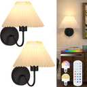 ADISUN Wall Sconces Sets of 2 RGB Battery Operated Wall Sconces for Bedroom Dresser Classic Black Wall Lamp with Remote for Living Room Bathroom Dining Room Corridor Staircase (2 Bulbs Included)