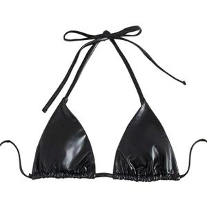 Verdusa Women's Triangle Bikini Top Self Tie PU Leather Halter Swim Top M