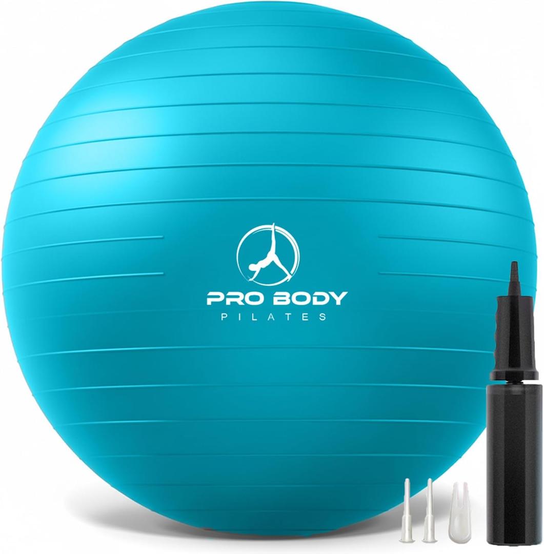 ProBody Pilates Yoga Ball - Exercise Balls, Various Sizes, for Stability, Pregnancy, Workout & Physical Therapy (L: 23-26" (65 cm), Sky