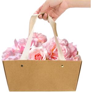 6 Pack Kraft Gift Basket with Handles, 9.8'' x 6.5'' x 4.3'' Empty Paper Basket for Party Gifts, Anniversary, Wedding, Easter, Crafts, Brown