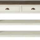 Martin Svensson Home Solid Wood Sofa Console Table, Cream White with Brown Top