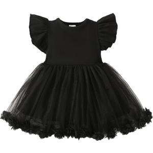Baby Girl Butterfly Dress Tutu Ruffle Sleeveless Dresses Photograph Party Outfits Birthday Gift (12-18 Months, Black-1)