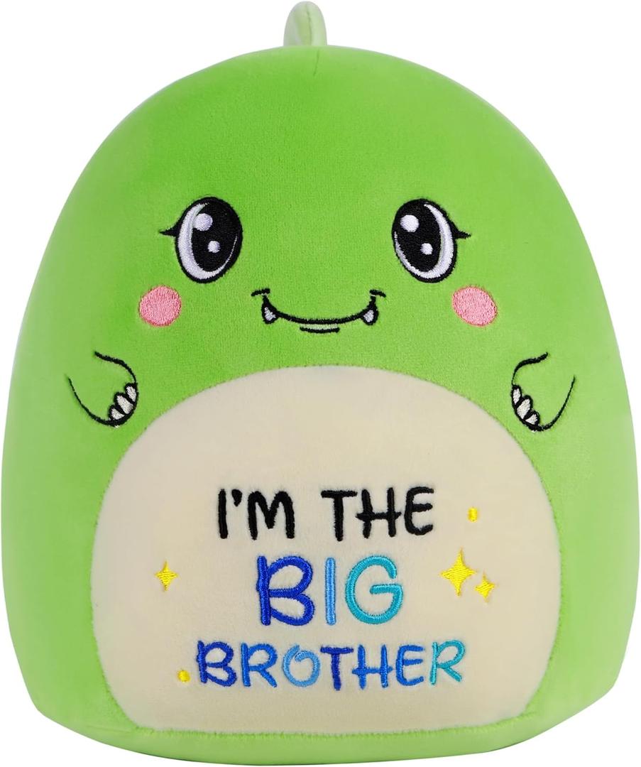 Big Brother Dinosaur Stuffed Animals: 9-Inch Cute Green Dinosaur Plush Toys, Im The Big Brother Plushie Pillows, New Sibling Gifts for Boys Baby Shower Present