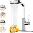 Waterfall Kitchen Faucet with Pull Down Sprayer, Hurran Stainless Steel Kitchen Sink Faucet with 4 Modes(Sweep/Stream/Waterfall/Sprayer),360 Swivel Modern, Chrome