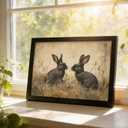 Black Framed Vintage Easter Bunny Wall Art Spring Moody Rabbit and Cottagecore Canvas Print Country Animal Painting Picture Rustic Farmhouse Floral Poster Artwork for Living Room Bedroom