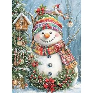 Milila Diamond Art Kits for Adults Full Drill Round Diamond Painting Kits for Beginners Craft Kits for Home Wall Decor Gifts 11.8x15.7inch(Snowman-C)