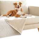 fuguitex Waterproof Dog Blanket Bed Cover Dog Crystal Velvet Moroccan Fuzzy Cozy Plush Pet Blanket Throw Blanket for Couch Sofa(30 * 70 inch, Cream+Beige)