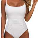 SUUKSESS Women One Piece Tummy Control Swimsuit Crisscross Backless Bathing Suit (Large, White)